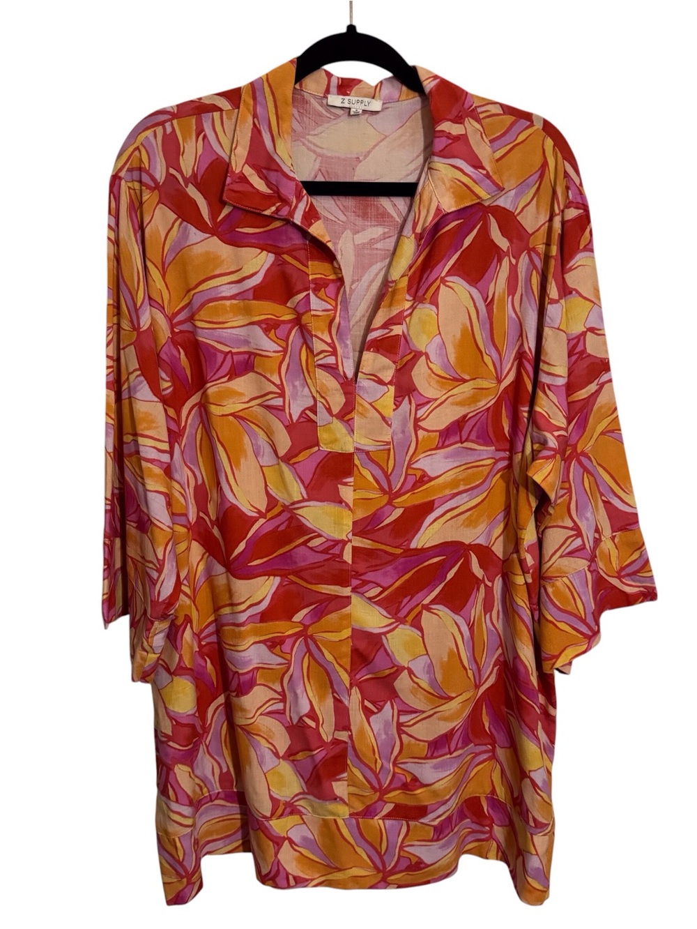 Z Supply Small Colorful Stained Glass Mallory Shirt Dress Vacation Floral Boho